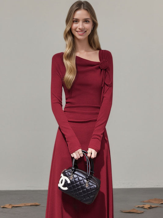 Red tied detail asymmetrical dress front view