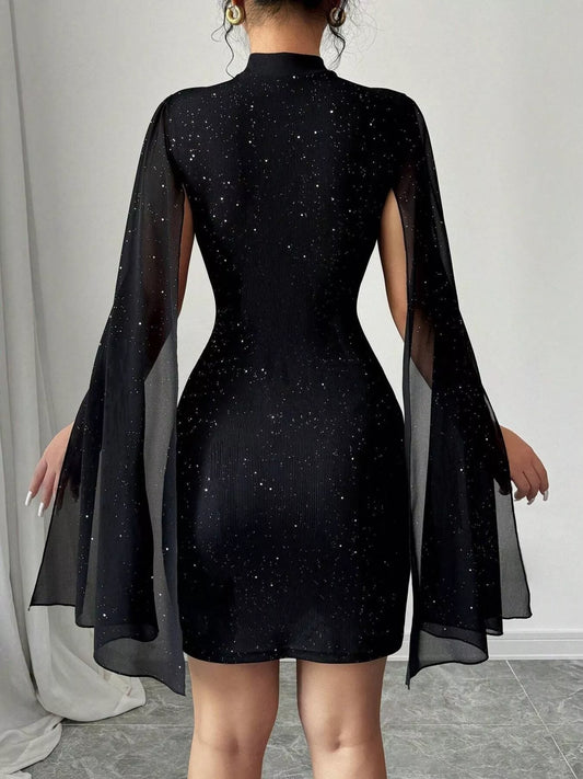 Glitter Cutout Bodycon Mini Dress with Cape Sleeves - product image 2