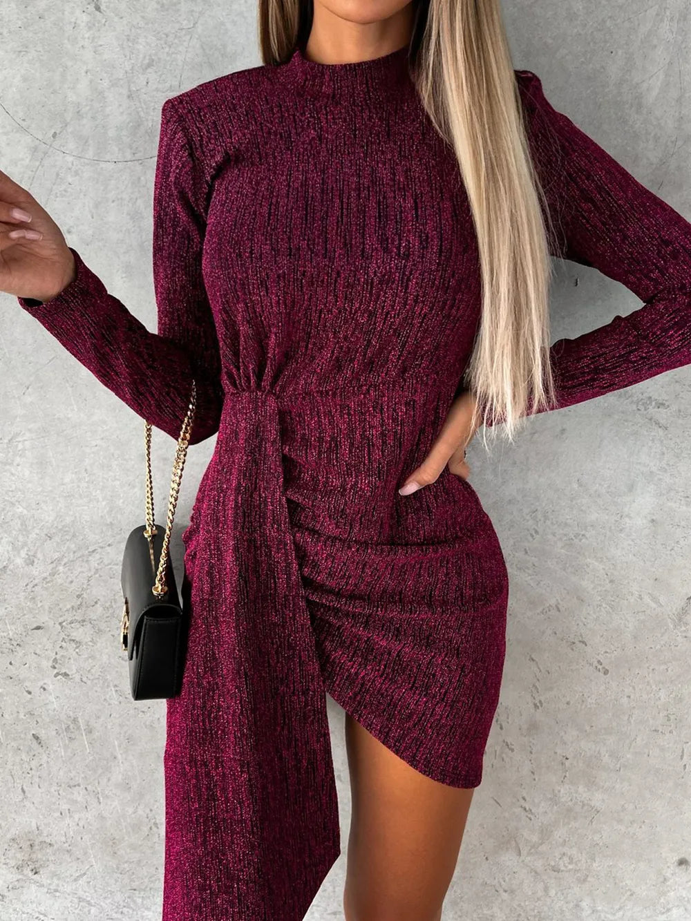 Cerise mock neck long sleeve mini dress