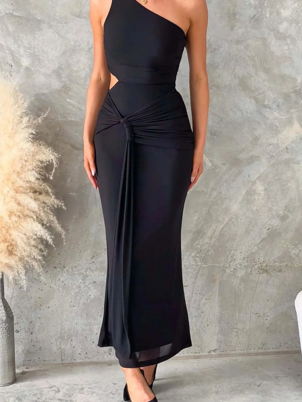 One shoulder slit maxi dress back view