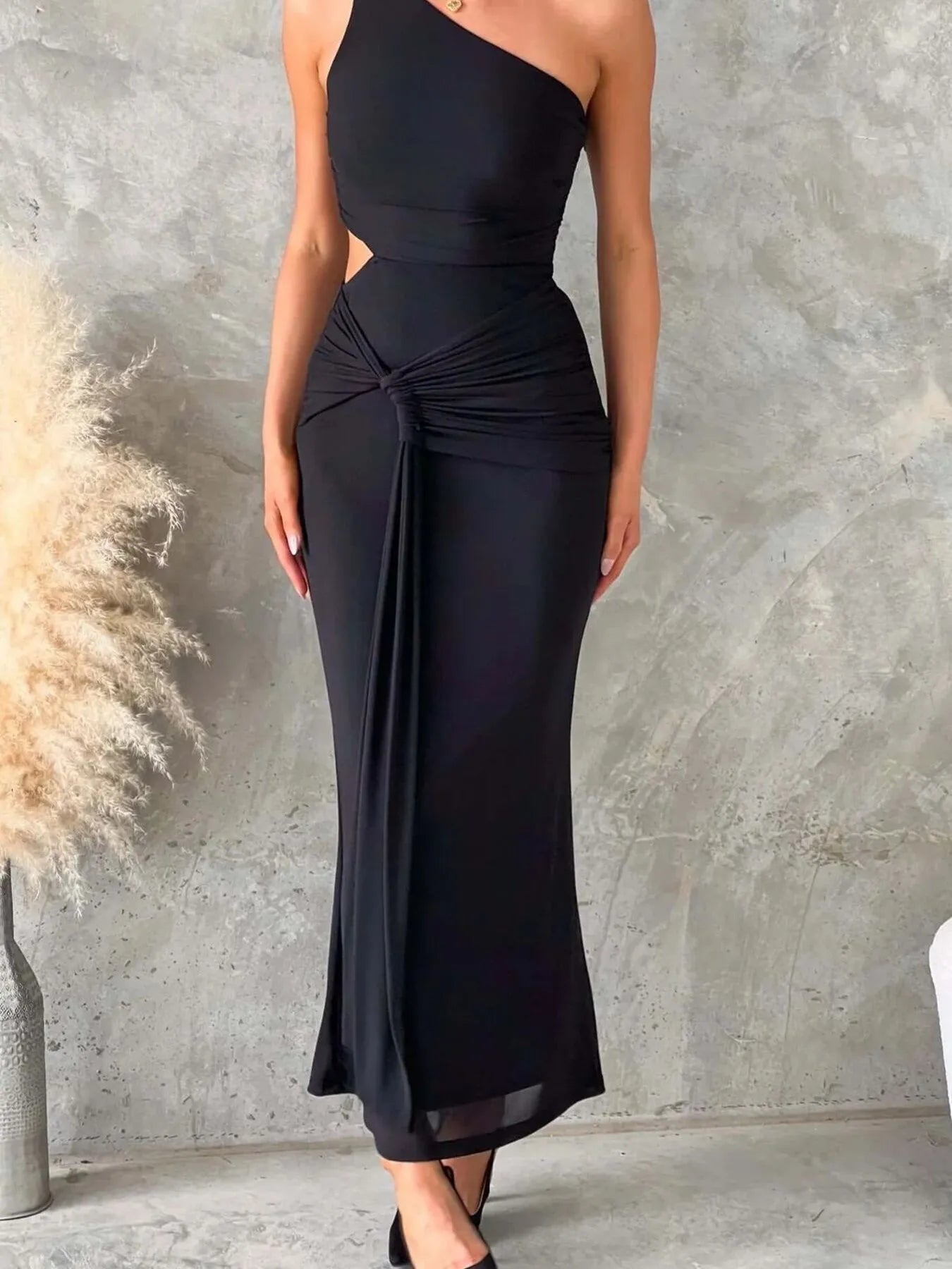 One shoulder slit maxi dress back view
