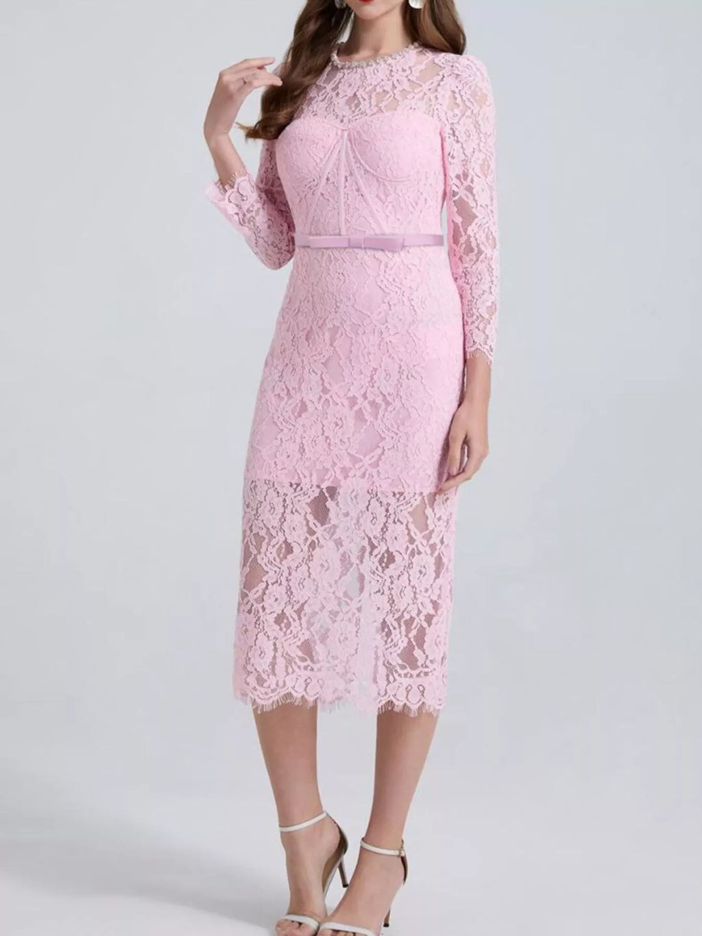 Long-sleeve midi dress back view