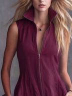 Plus-size zip-front high-low dress side view