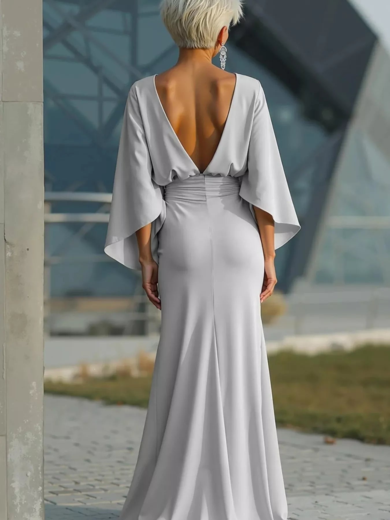 Ruched Batwing-Sleeve Pocket Maxi Dress – alternate view 2