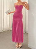 Deep rose ruched cami maxi dress front view
