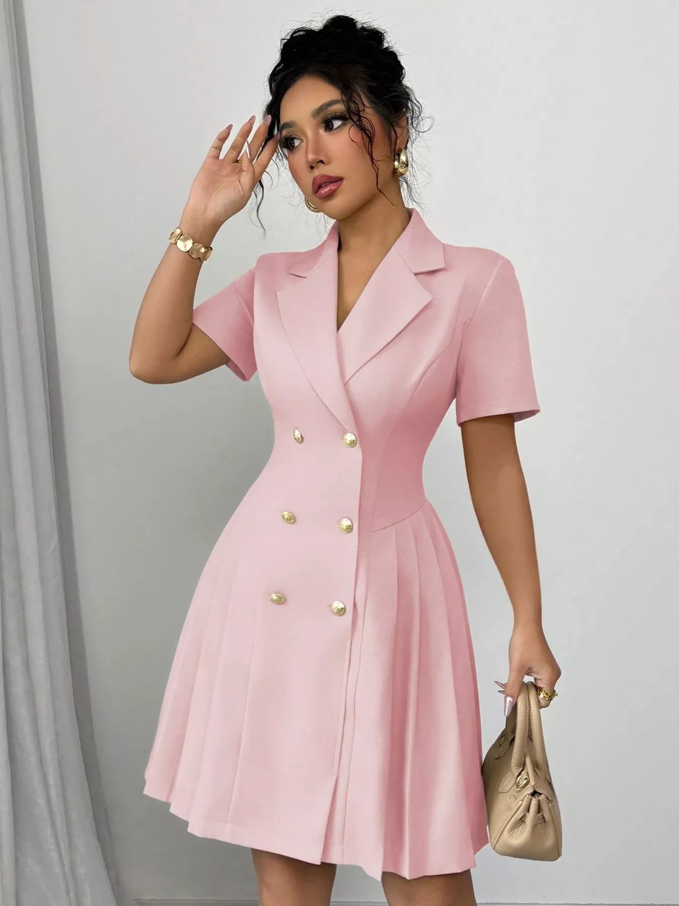 Pleated blazer mini dress side view