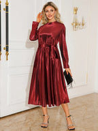 Tie Waist Midi Dress with Long Sleeves – alternate view 10