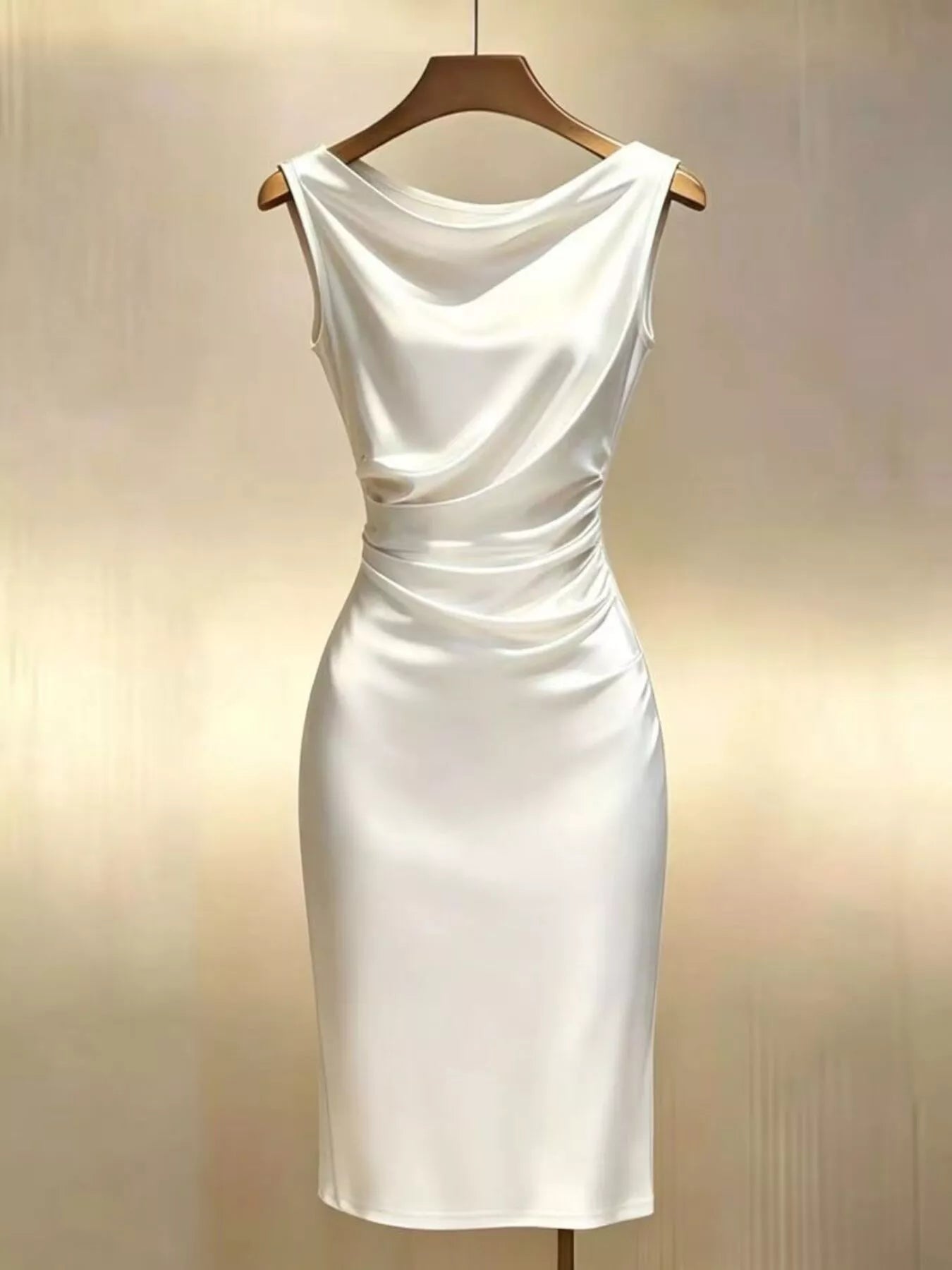 White satin cowl neck dress