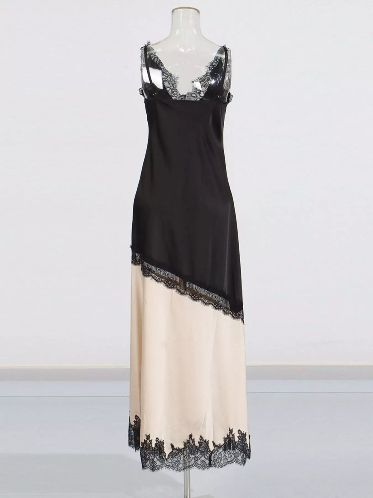 Black lace trim slip dress back view