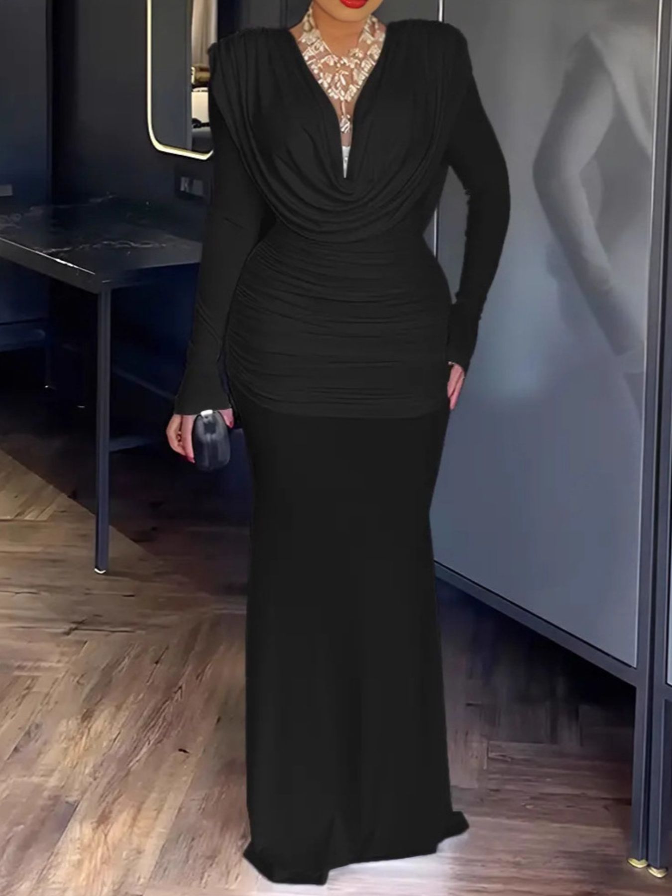 Ruched maxi dress back view