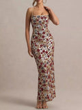 Floral sequin bodycon maxi dress front view