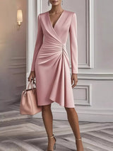 Ruched surplice long-sleeve dress front view