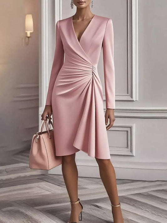 Ruched surplice long-sleeve dress front view
