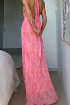 Pink Halter-Neck Pleated Backless Maxi Dress - product view 3