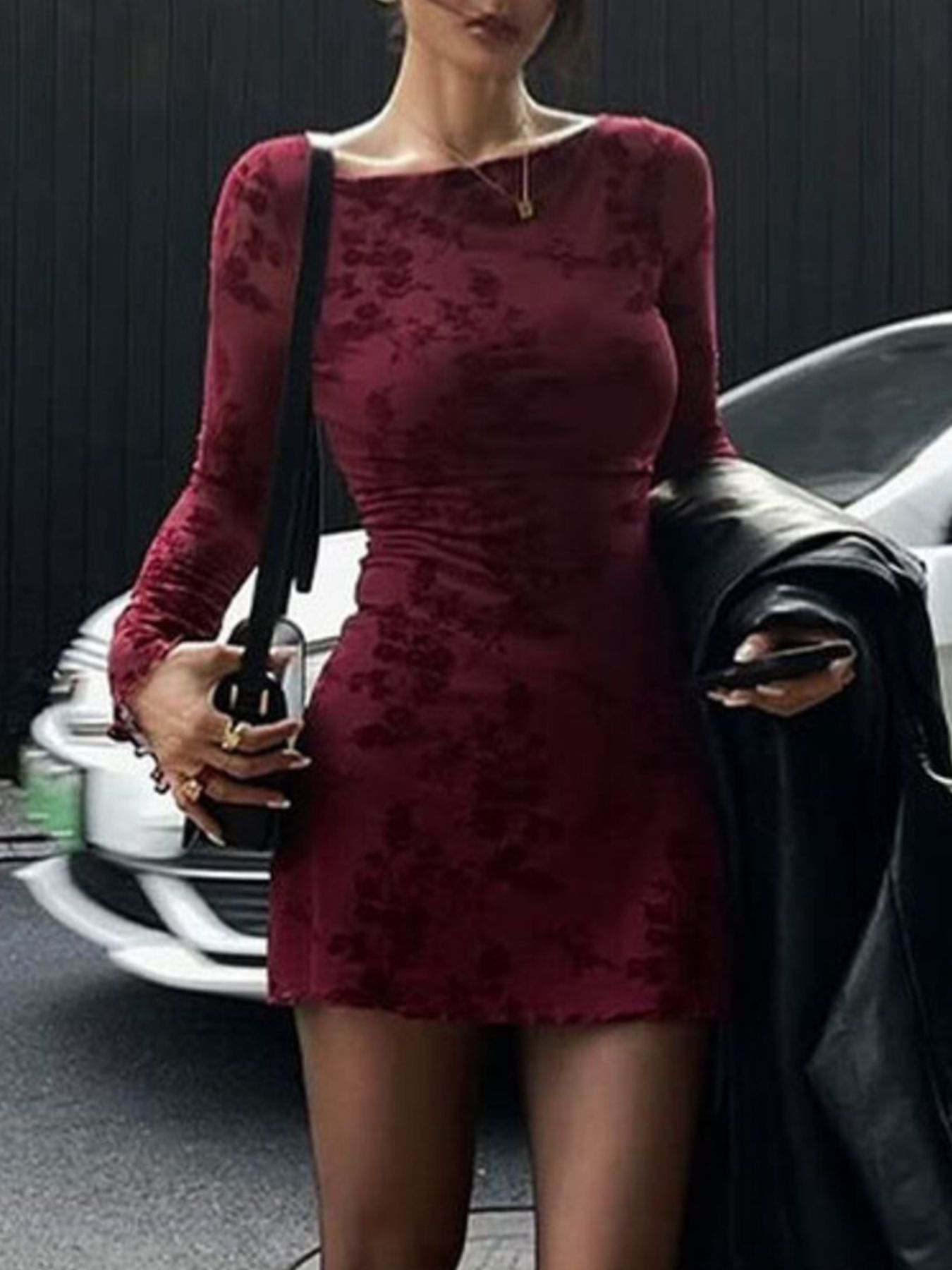 Bodycon mini dress mesh sleeve detail