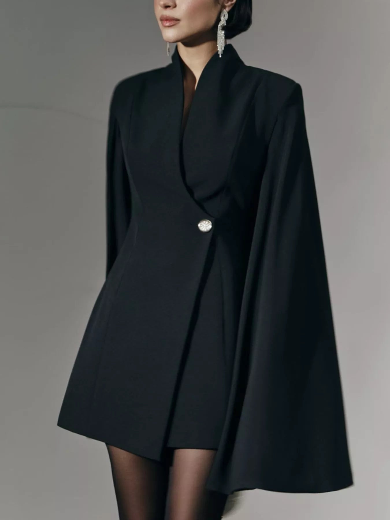 Black Cape-Sleeve Fitted Mini Blazer Dress – alternate view 2