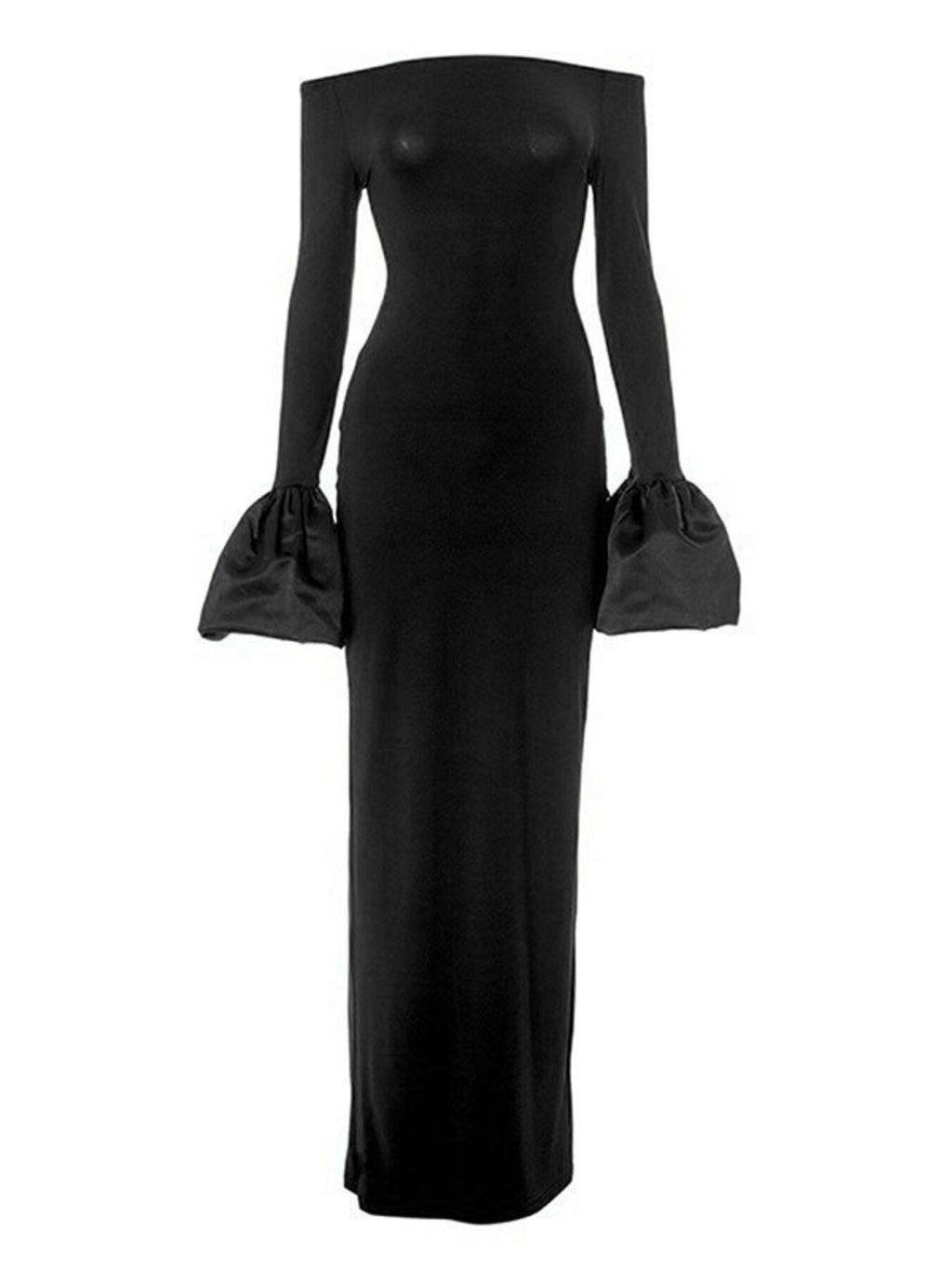 Black high-slit maxi dress detail