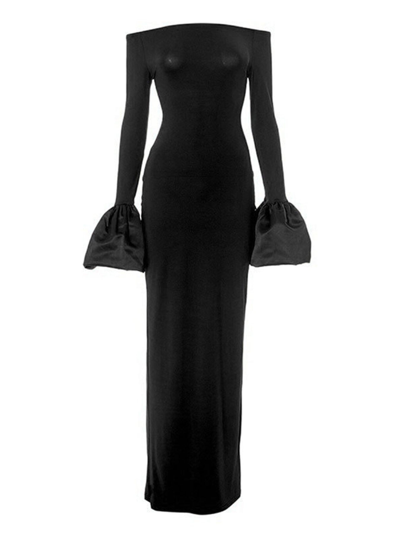 Black high-slit maxi dress detail