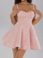 Blush-Pink Satin Bow Ruched Mini Cami Dress - product view 3