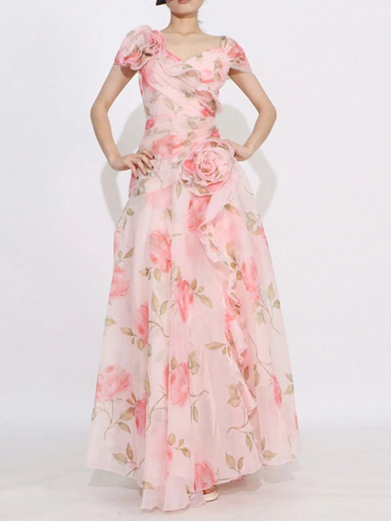 Floral tiered ruffle maxi dress full-length view