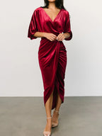 Ruched surplice dress half-sleeve detail