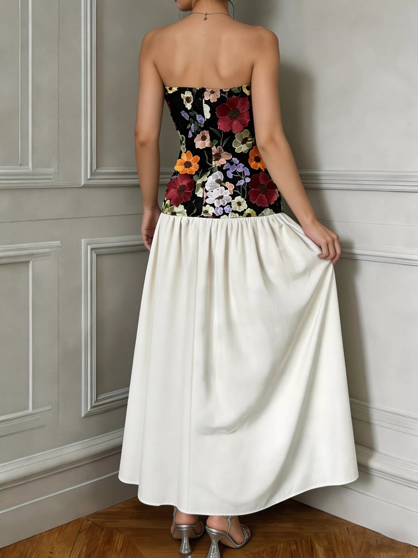 Embroidered tube maxi dress full-length view