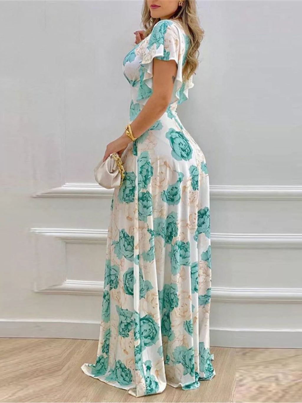 Floral V-Neck Ruffle-Sleeve Maxi Dress - product image 3