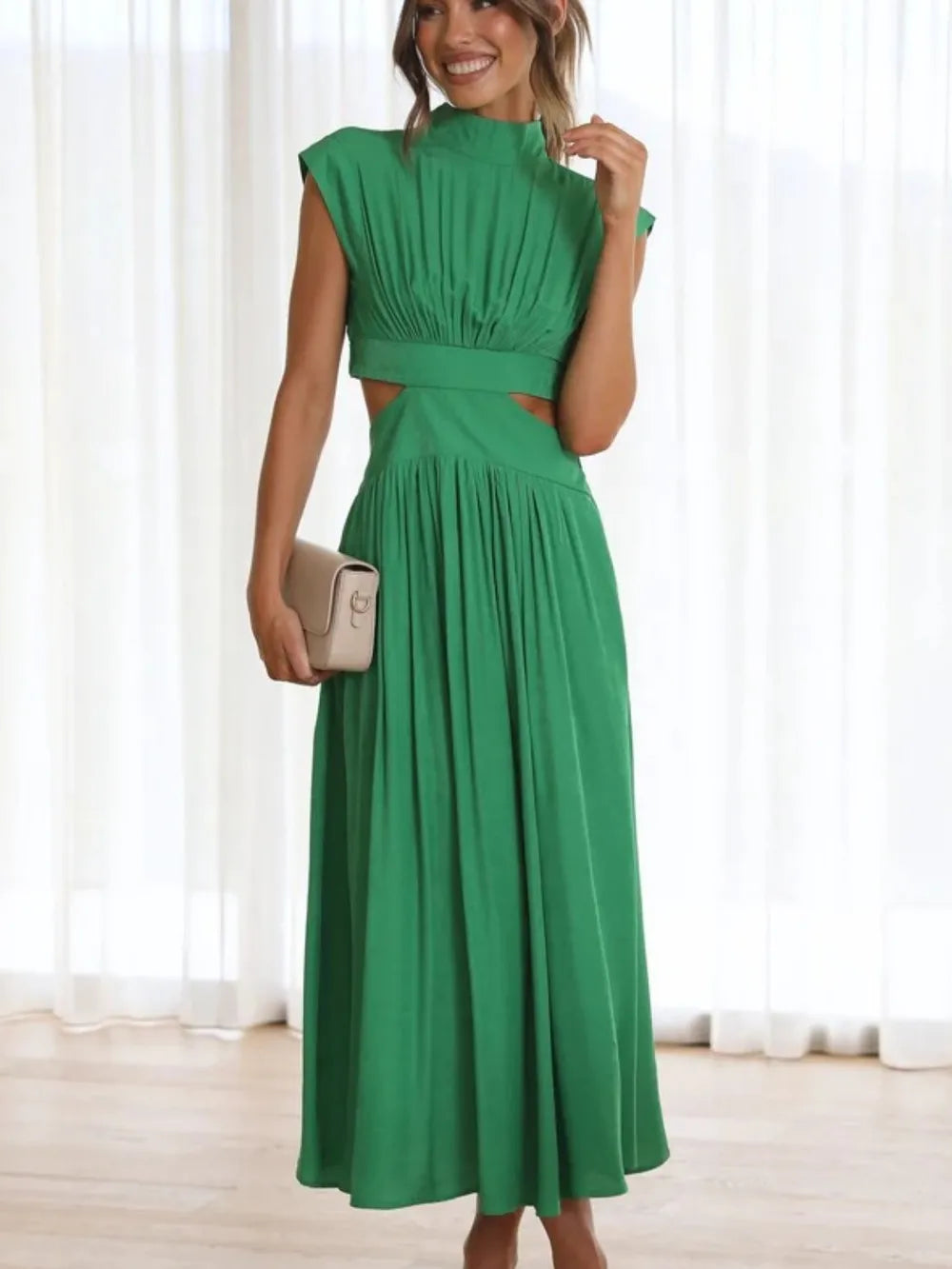 Ruched maxi dress with mock neck full-length view
