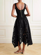 Black Sleeveless Ribbed Crochet Cutout Midi Dress - product view 3