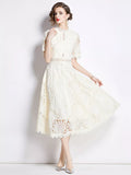Plus Size Lace Midi Dress with Short Sleeves