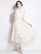 Plus Size Lace Midi Dress with Short Sleeves