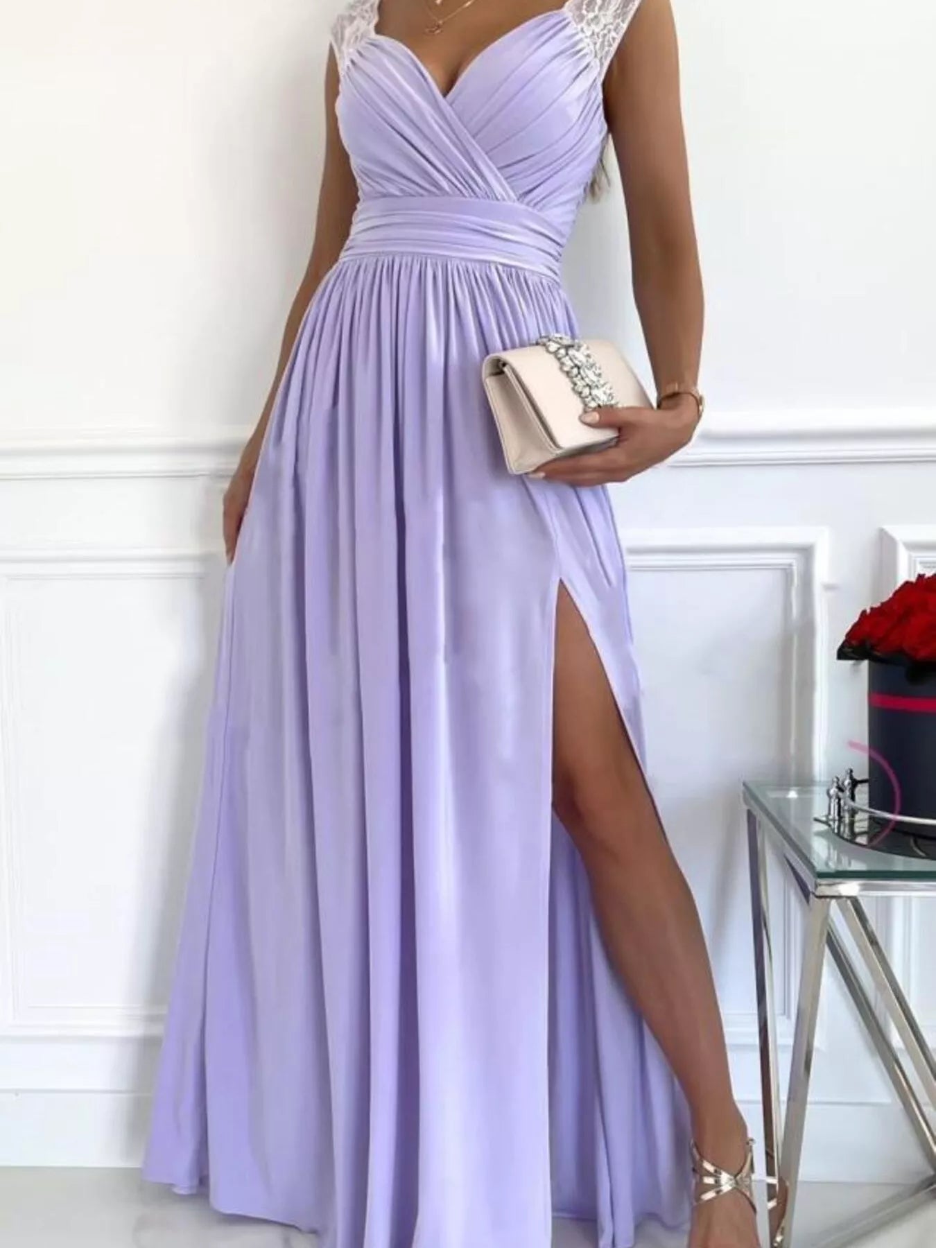 Elegant lace slit maxi dress styling