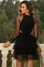 Black cutout long-sleeve mini dress side view
