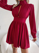 Long-sleeve A-line mini dress detail