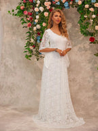 White lace occasion dress side view