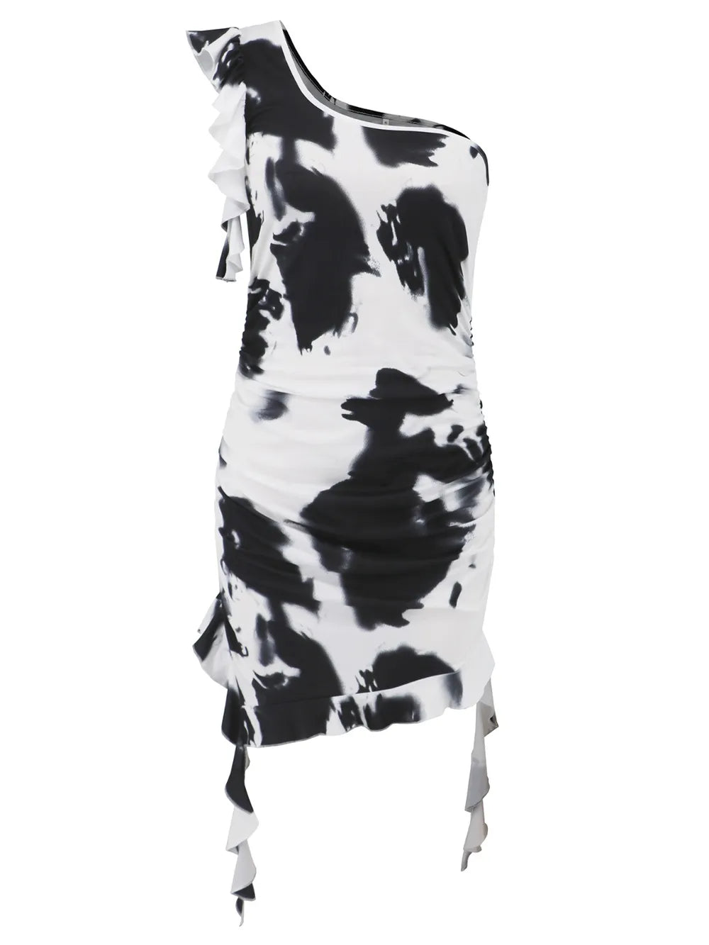 Pink tie-dye one-shoulder mini dress