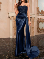 Sweetheart strapless sequin evening gown