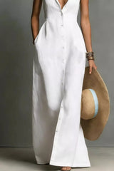 Sleeveless maxi dress button detail