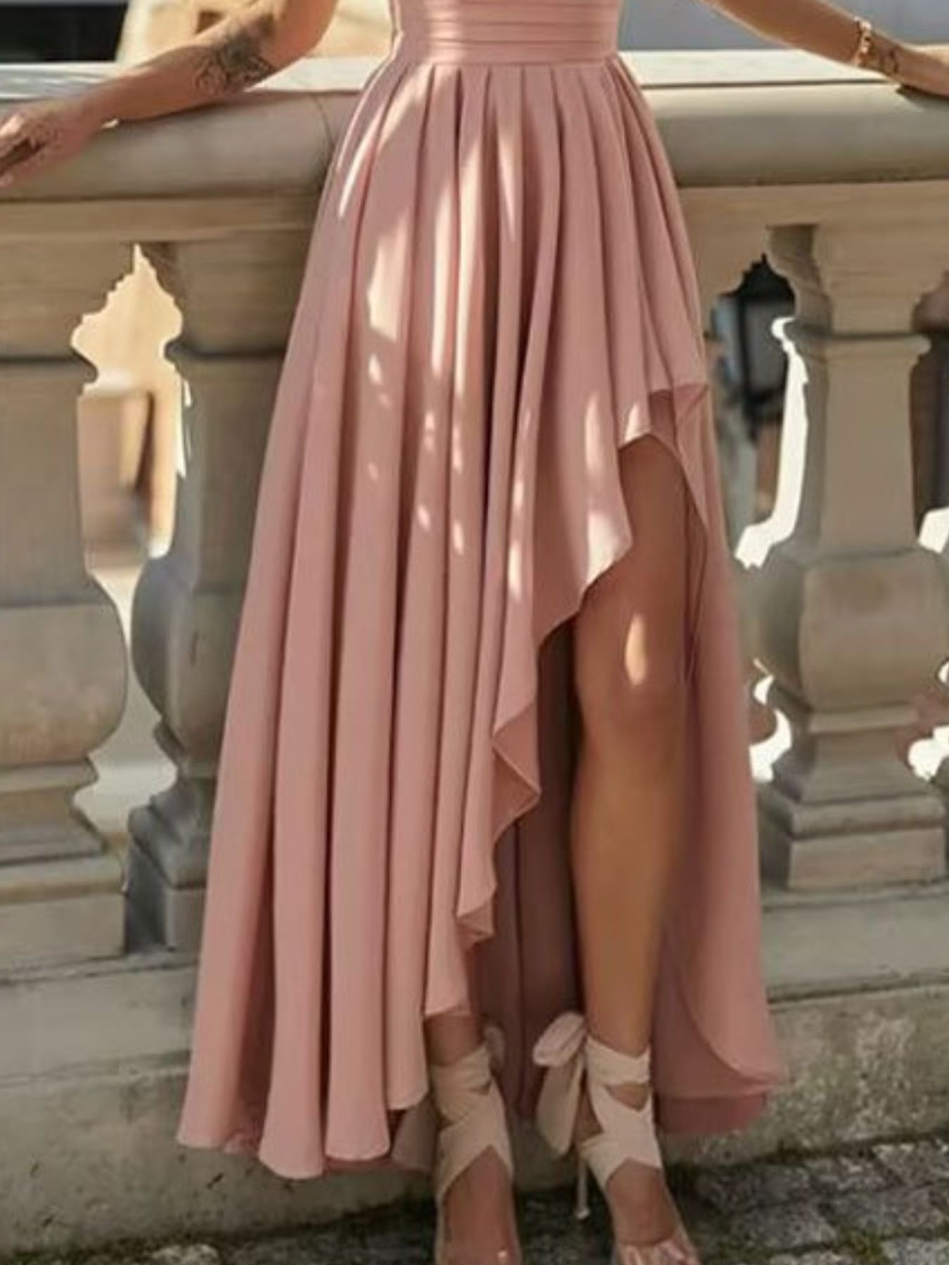 One-shoulder asymmetrical dress full-length view