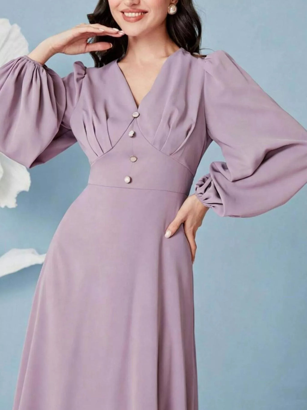 Lavender V-neck balloon sleeve maxi dress 2
