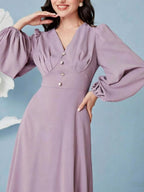 Lavender V-neck balloon sleeve maxi dress 2