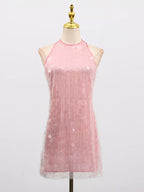 Pink & Orange Sequin Halter Mini Dress - product image 3