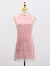 Pink & Orange Sequin Halter Mini Dress - product image 3