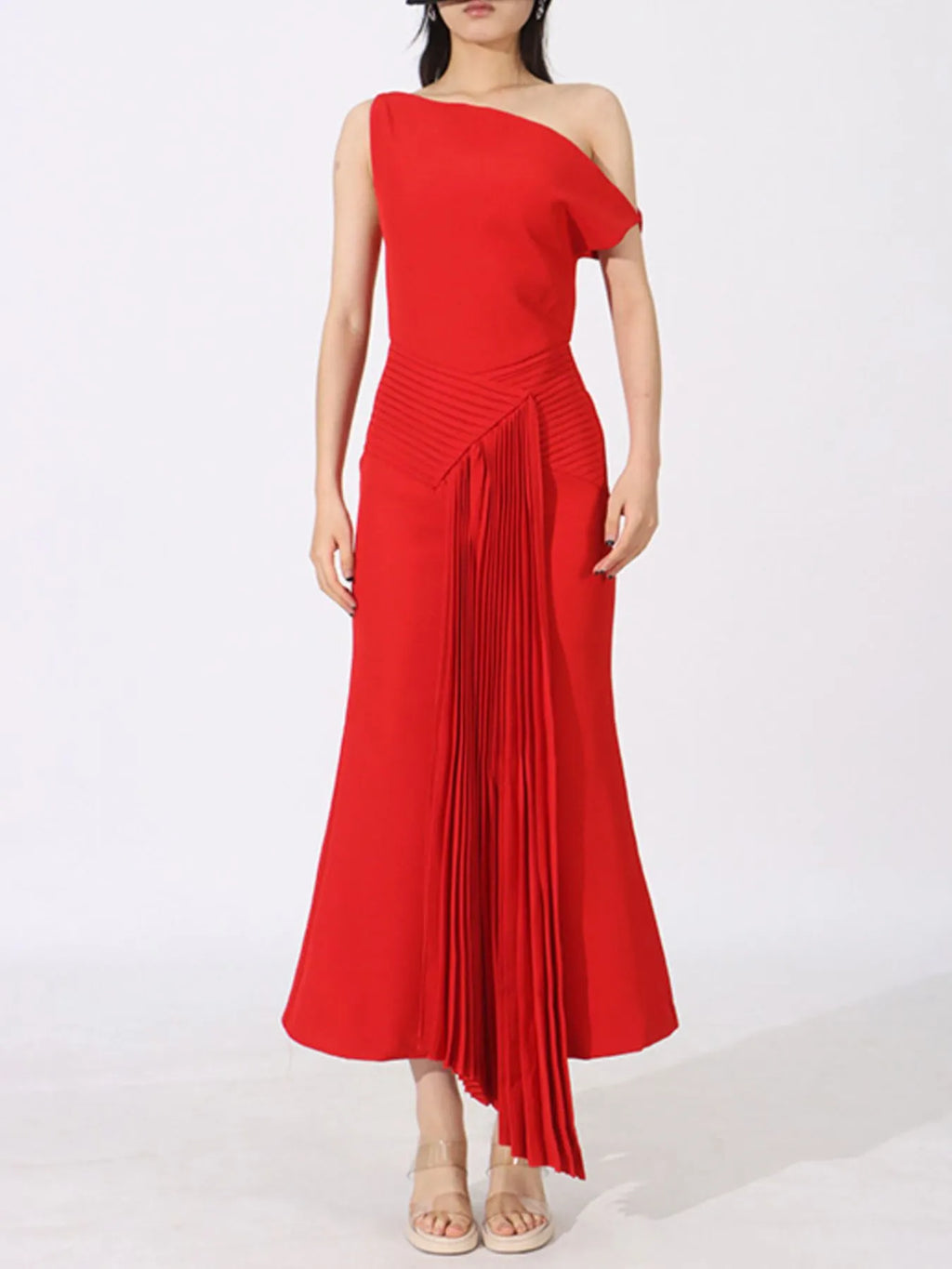 One-shoulder maxi dress side view