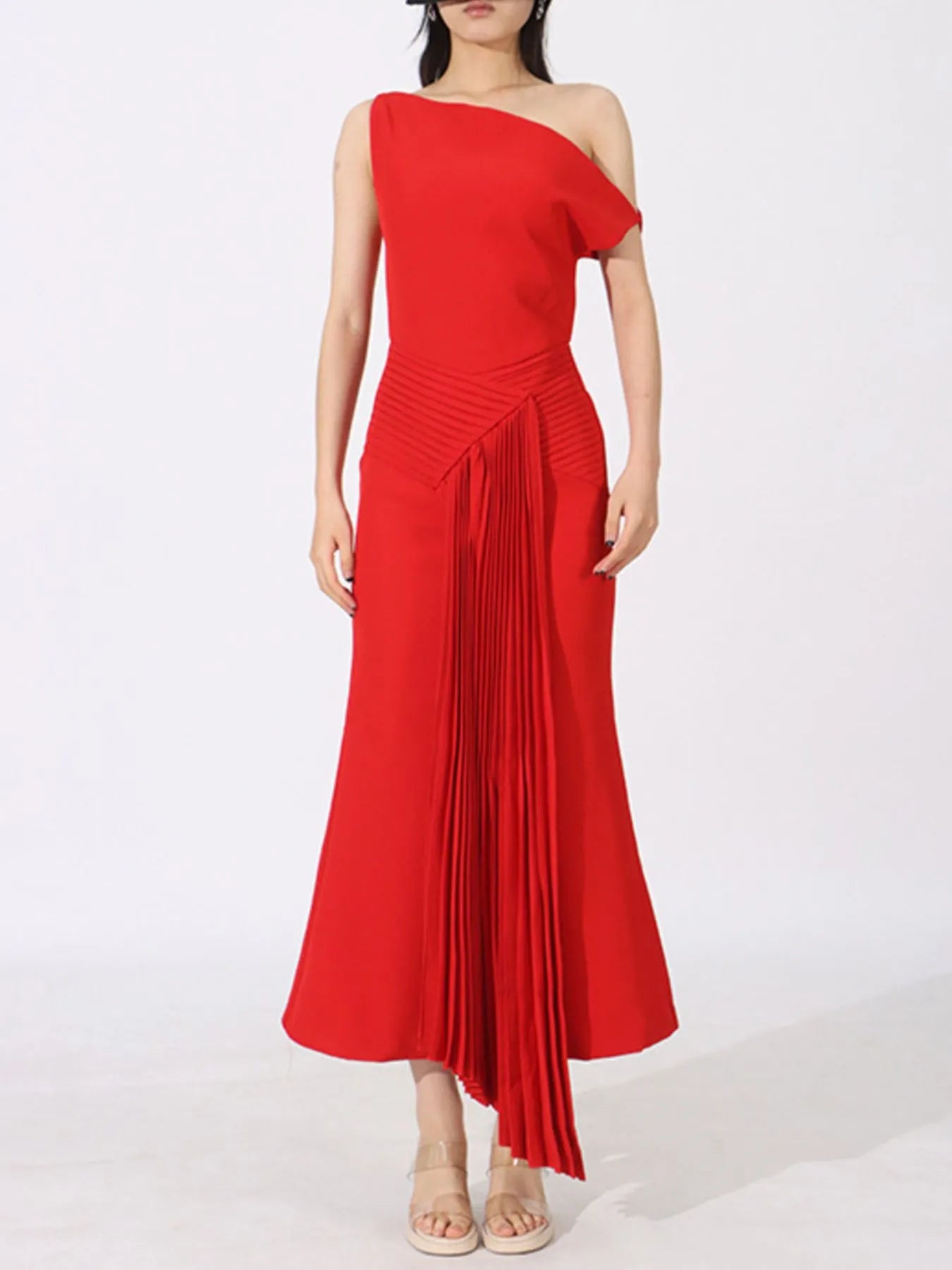 One-shoulder maxi dress side view