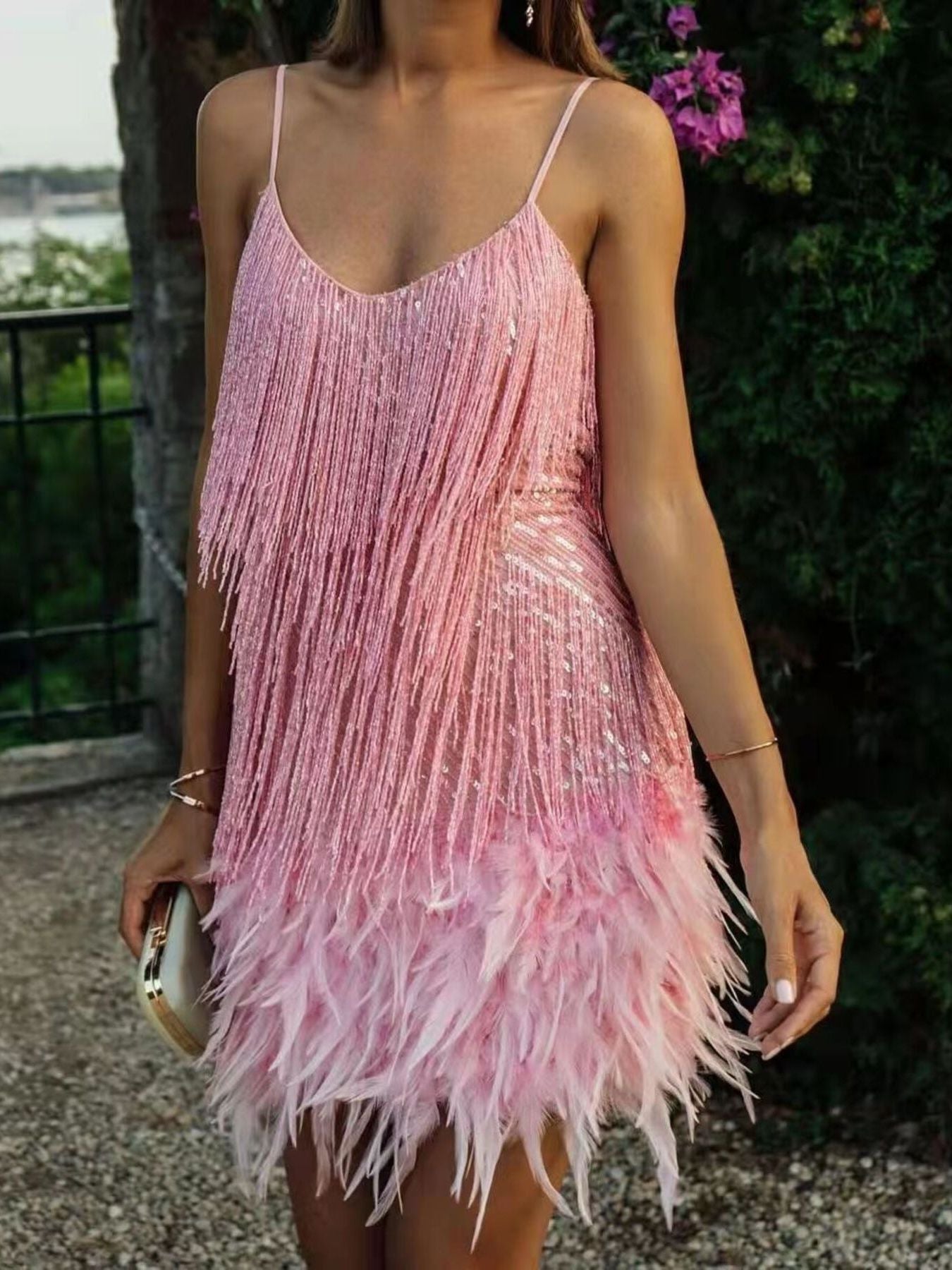 White plus size sequin fringe mini dress