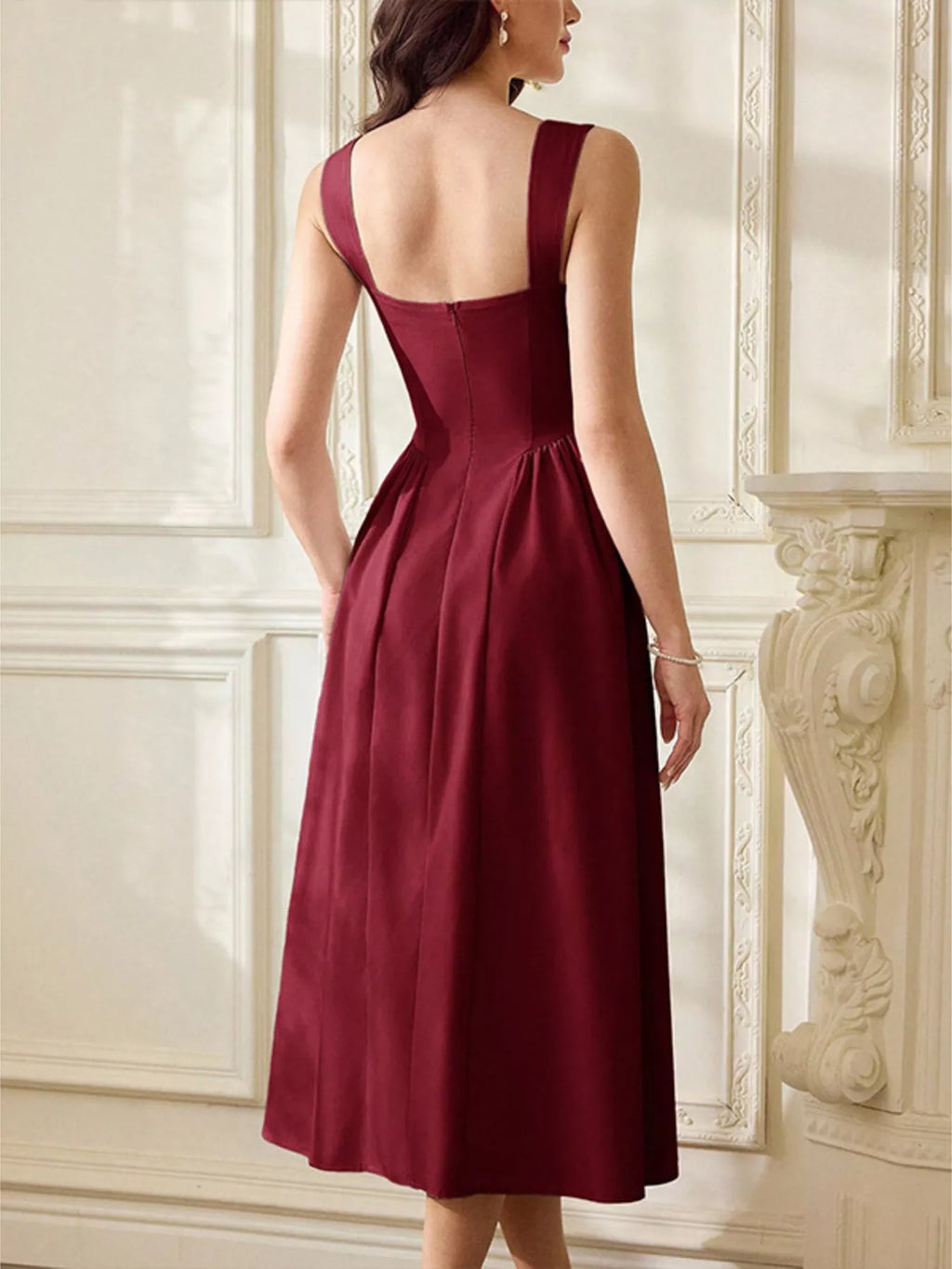 Red Sweetheart-Neck A-Line Midi Dress – alternate view 4