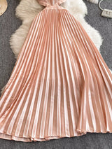 Watermelon Pink Halter Pleated Cutout Maxi Dress - product image 2