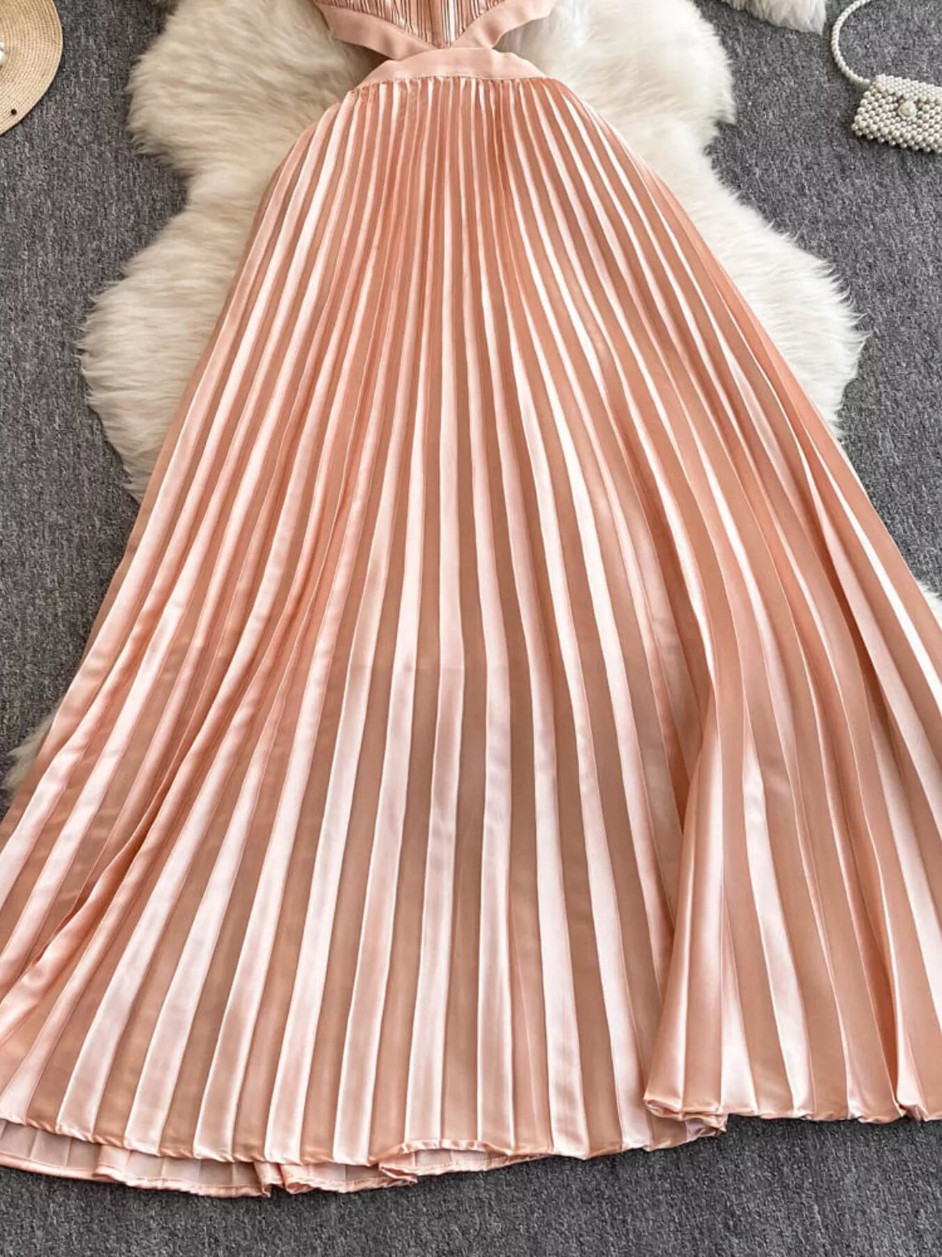Watermelon Pink Halter Pleated Cutout Maxi Dress - product image 2