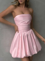 Blush Pink Strapless Ruched Bubble Mini Dress - product image 4